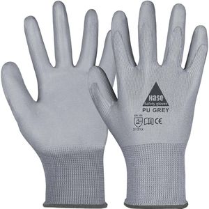 Hase Arbeitshandschuhe Montagehandschuhe, 509540, PU-Beschichtung, grau, Größe 7 / S, 10 Paar
