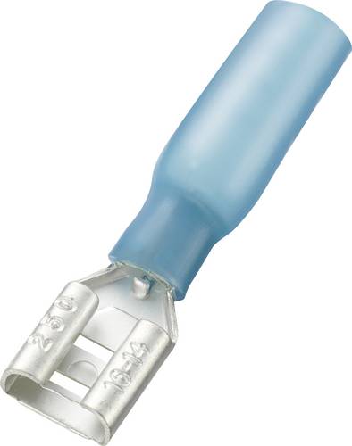 TRU Components 738960 Flachsteckhülse mit Schrumpfschlauch Steckbreite: 6.4mm Steckdicke: 0.8mm 180° Teilisoliert Blau 30St.