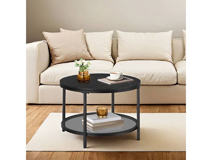 Table basse Chongu Ø 65cm Noir/Imitation marbre noir