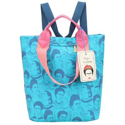 Skirucksack FRITZI AUS PREUSSEN "Fritzi x Frida Kahlo", Damen, Gr. onesize, blau (türkis), 55% Baumwolle, 45% Polyester, bedruckt, Rucksäcke, mit All-Over-Print