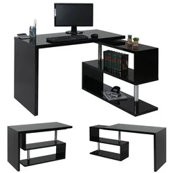Design Eckschreibtisch MCW-A68, Bürotisch Schreibtisch, hochglanz drehbar 120x60cm ~ schwarz