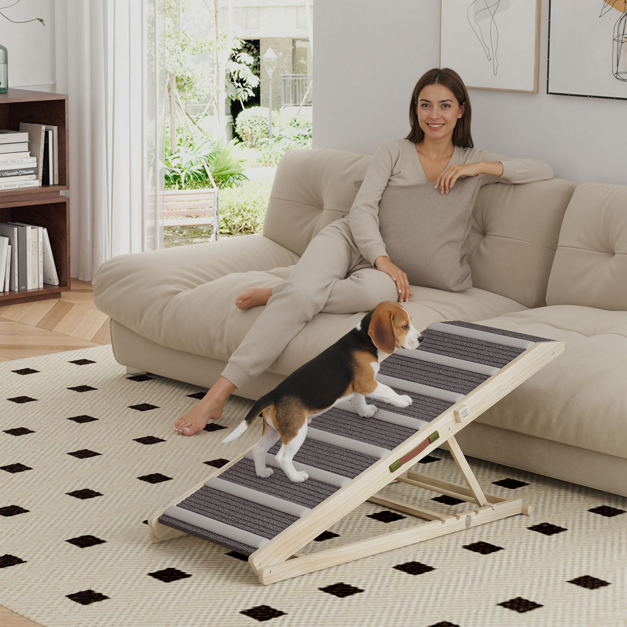 Pawhut Rampa per Cani Pieghevole e Regolabile, con Tappeto Antiscivolo, 41–60 cm   Aosom Italy