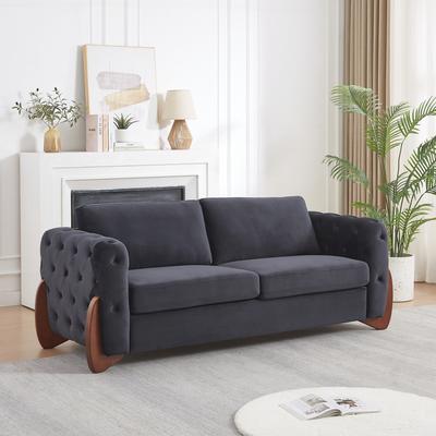 Sofa With Button-tufted Detailing Features Curved Wooden Legs