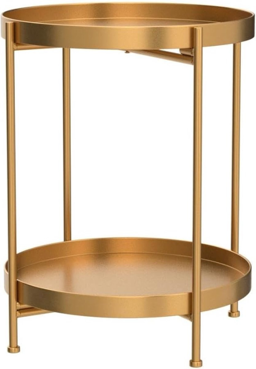 PEAM Ronde Metalen Bijzettafel met 2 Lagen in Goud