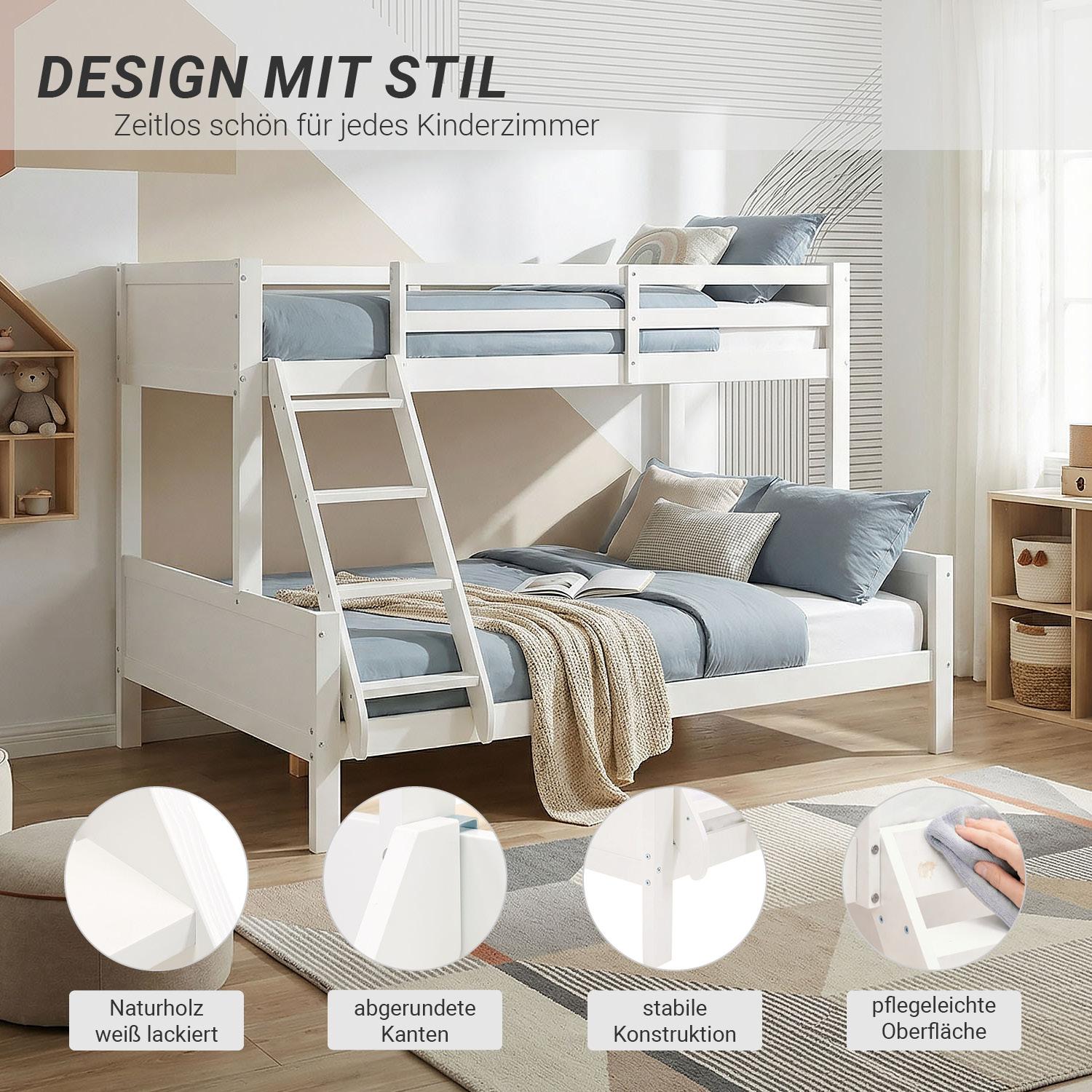 Homestyle4u Etagenbett 90x200 140x200 Kinder Hochbett mit 2 Matratzen mit Standard 100 mit Lattenrost Kinderbett Stockbett mit Rausfallschutz