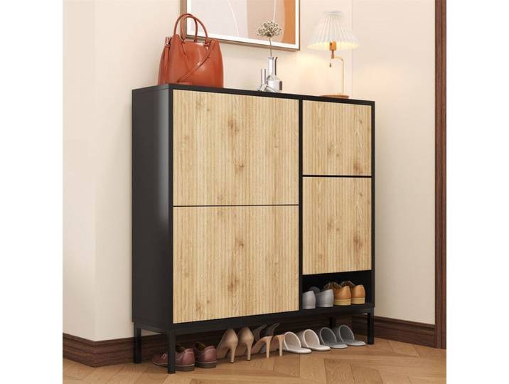 Meuble à chaussures - PDZZZD - Banc intégré - 3 portes - 12 paires - Noir classique
