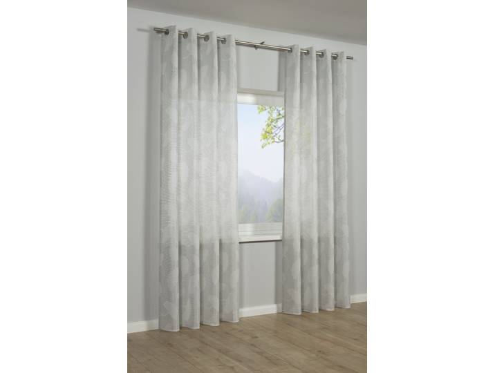 Gardine SEHLBACH Schal in Jacquard-Webart Gingko-Blatt Gr. 1, grau, B:140cm H:245cm, Polyester, Gardinen, Gardine, mit Ösen