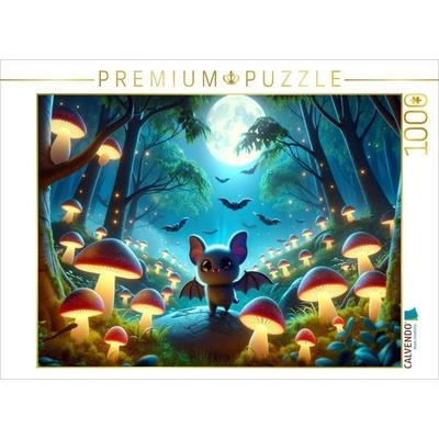 CALVENDO Puzzle Kleine Vampirfledermäuse erkunden einen leuchtenden Pilzwald | 1000 Teile Lege-Größe 64x48cm Foto-Puzzle für glückliche Stunden