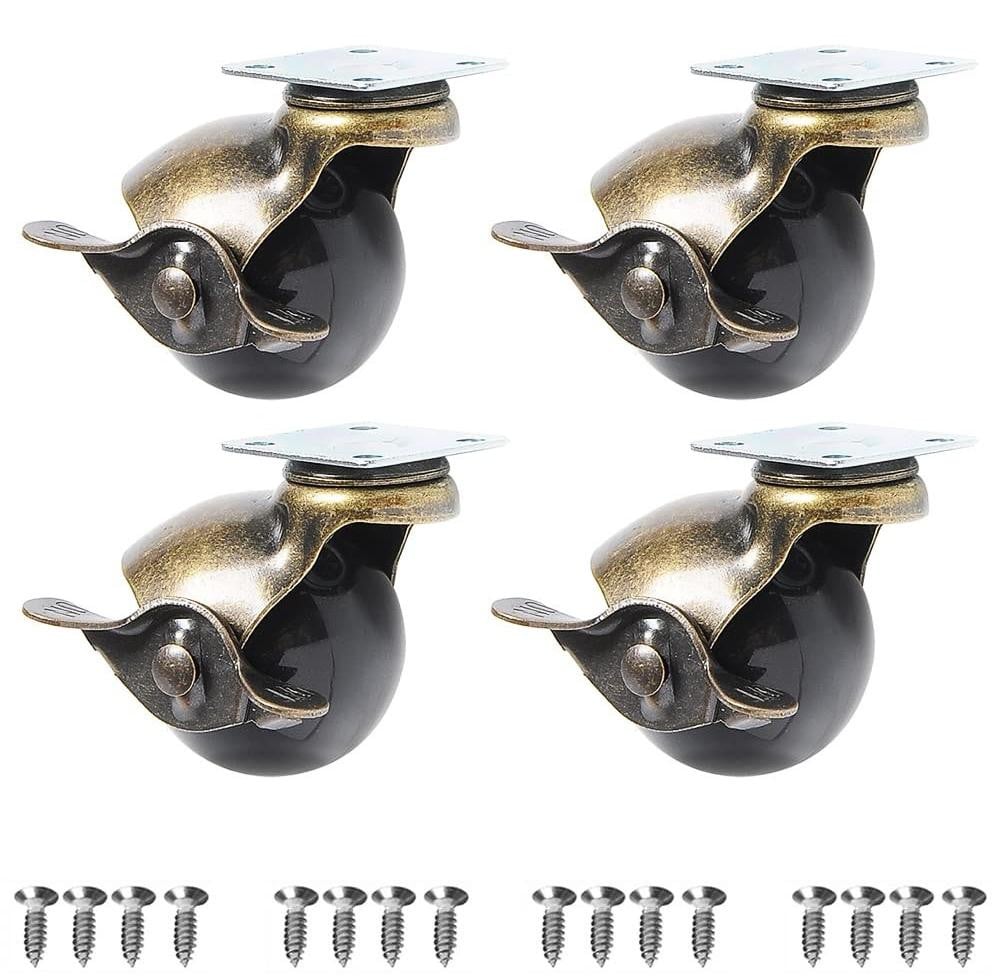 Set van 4 antieke messing zwenkwielen voor meubels