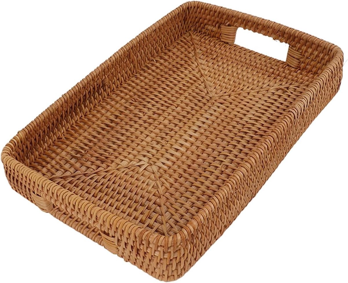 Rotan Dienblad Handgeweven Mand voor Fruit met Handvatten Rechthoekig Natuurlijk