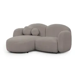 ECKSOFA Nuvola mit abgerundetem Design Hellgrau Bouclé-Stoff - Ottomane Links