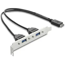 DELOCK USB Typ-E Key A ST < 2x USB-A 5Gbps BU mit Slotblech