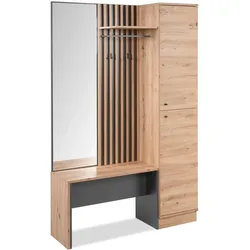 GARDEROBE Eiche Artisan, grau 122 cm, Kompaktgarderobe mit Spiegel