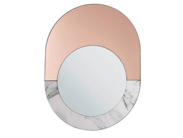 WANDSPIEGEL roségold/weiß Marmor Optik oval 65/50 cm Rety
