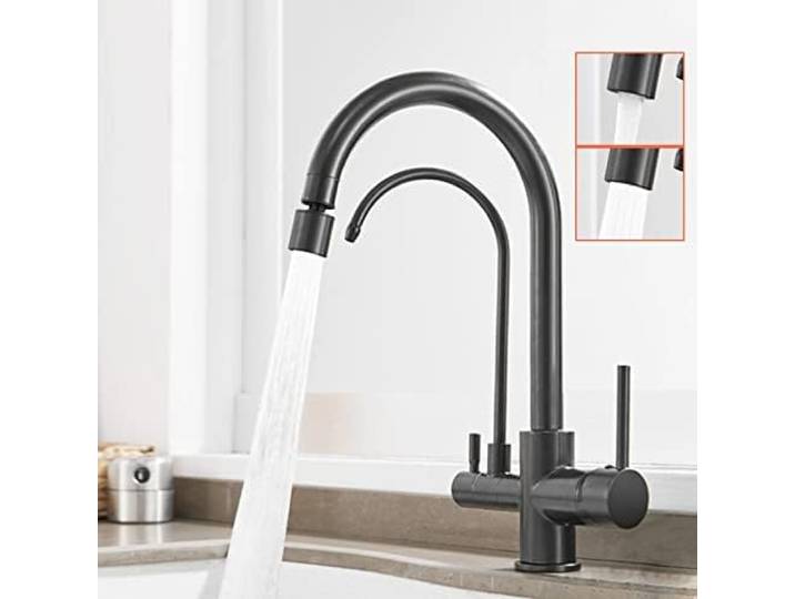 SWENEEN 3-In-1 Küchenarmatur Mit 3-In-1-Wasserfilter, 360°-Schwenkarm, Einzelmodus Für Reines Trinkwasser, Ideal Für Die Heimische Küche, Schwarz – 2 Modi,Black-2 Mode
