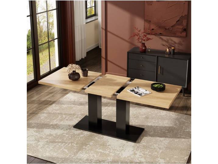 Table a manger extensible rectangulaire 140/180 x 70 cm en MDF 6 a 8 personnes coloris naturel