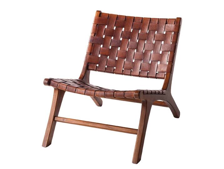 Chaise Marron/Teck Assise et dossier : cuir véritable Structure : teck massif verni 60 x 68 x 78cm