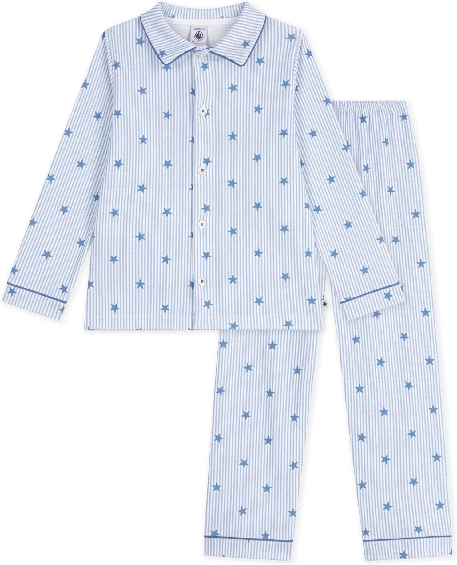 Petit Bateau Pyjama Chemise Rayé Etoiles Coton Bio Bleu 2 ans