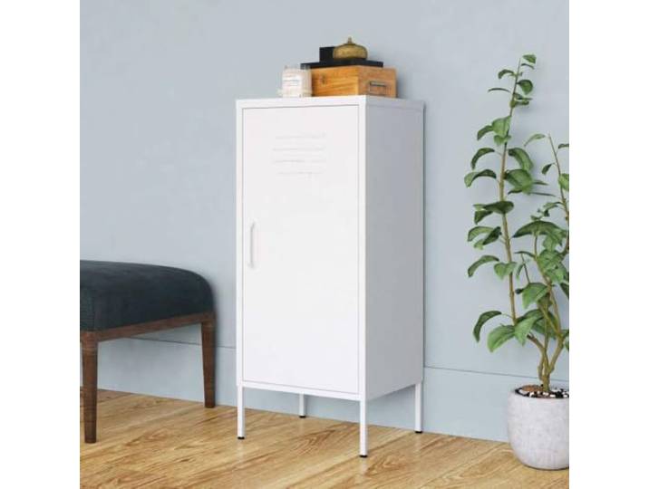 HPUYRFG Lagerschrank Weiß 42,5x35x101,5 cm Stahl mit 2 Einlegeböden Stahlkonstruktion, reinigungsfreundlich, 2 Böden, Stellfüße, platzsparend, stabil