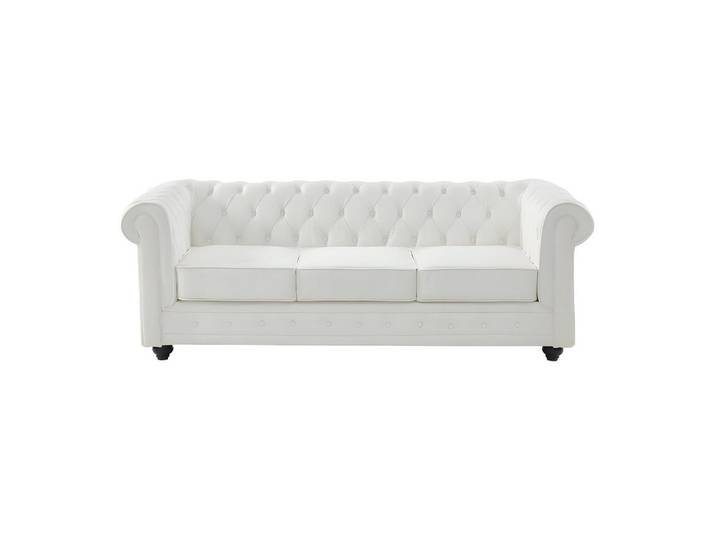 Vente-Unique Sofa - 3 Personen - leder - weiß Chesterfield, Weiß, Holz, 205x72x88 cm, Wohnzimmer, Sofas & Couches, Sofas, Chesterfield Sofas