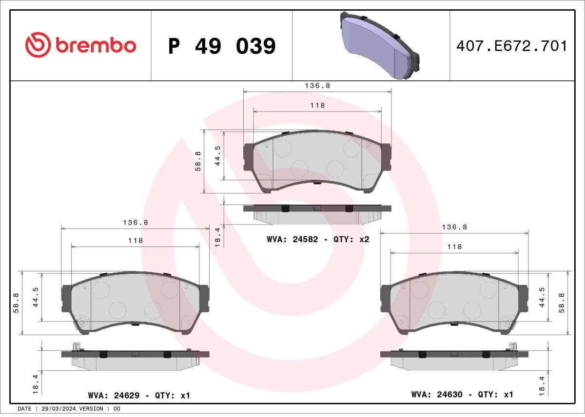 Bremsbelagsatz BREMBO P 49 039, Vorne