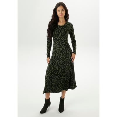 Midikleid ANISTON SELECTED, Damen, Gr. 36, N-Gr, grün (tannengrün, schwarz), Jersey, Obermaterial: 95% Viskose, 5% Elasthan, bedruckt, geblümt, gemustert, A-Linie ca. Mitte Wade, Rundhals, Kleider Midikleid, in leichter A-Linien-Form