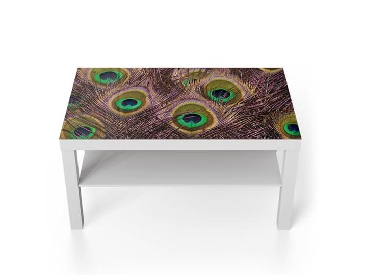 DEQORI Glastisch weiß groß 90x50 cm Motiv Pfauenfedernpracht ausgefallener Beistelltisch aus Glas Hochglanz Couchtisch fürs Wohnzimmer moderner Couch Tisch mit Design