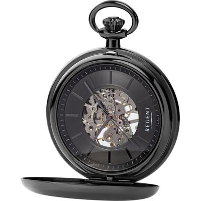 Taschenuhr REGENT, schwarz, Taschenuhren, Damen, Taschenuhr, Herrenuhr, Handaufzug, Kette, offene Unruh
