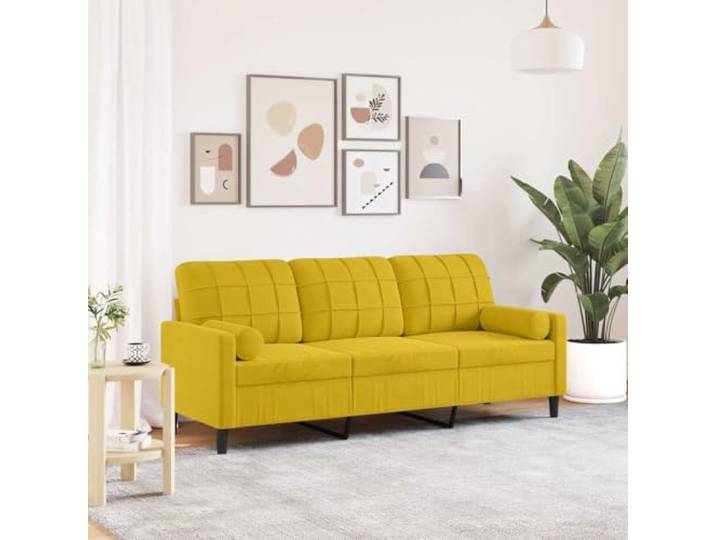 HEFZGDB 3-Sitzer-Sofa Gelb 180 cm Samt mit Zierkissen – Weiches Velours Material Robustes Metallgestell, abnehmbare Bezüge, Moderne Wohnzimmer Einrichtung