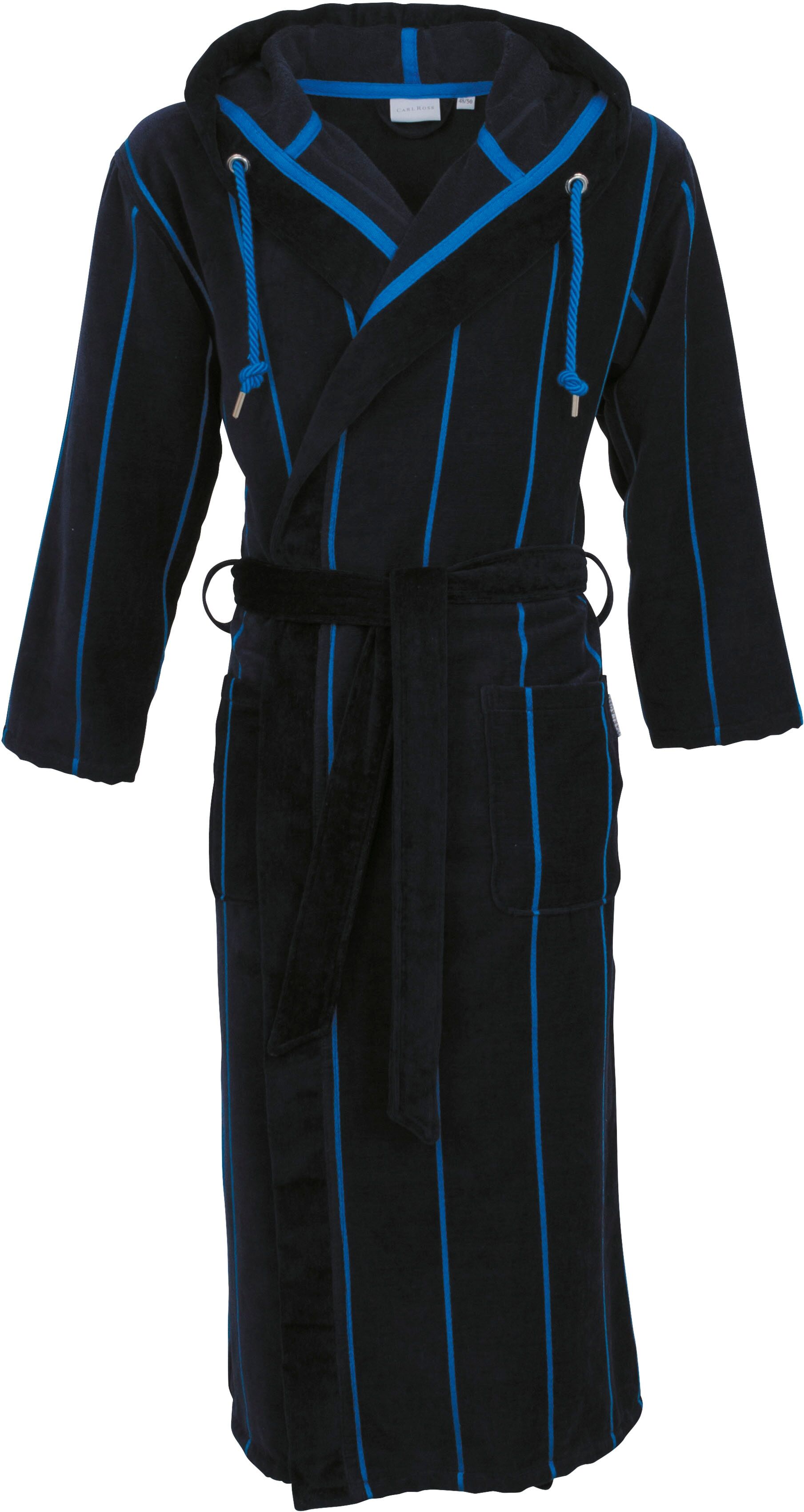 Herrenbademantel CARL ROSS "530300" Gr. 56, blau (night blau), L:130cm, Velours, Hausmäntel, Herrenbademantel, Langform