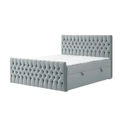 Boxbett mit Bettkasten und Fußteil Belek King , grau , Maße (cm): B: 180 H: 125