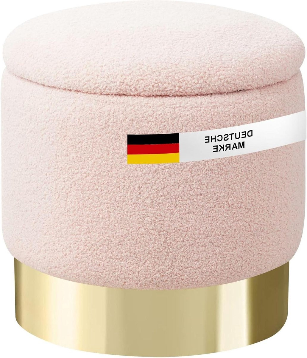 Zitkruk met opbergruimte Poef Ottomaan Sherpa wollook Roze Diameter: 40 cm