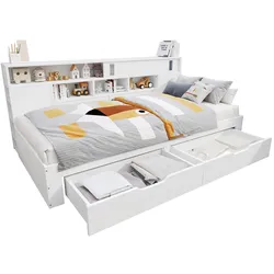 Daybed 90x200 cm multifunktionales Kinderbett mit Stauschrank und Schubladen – ideal für weißes Schlafzimmer
