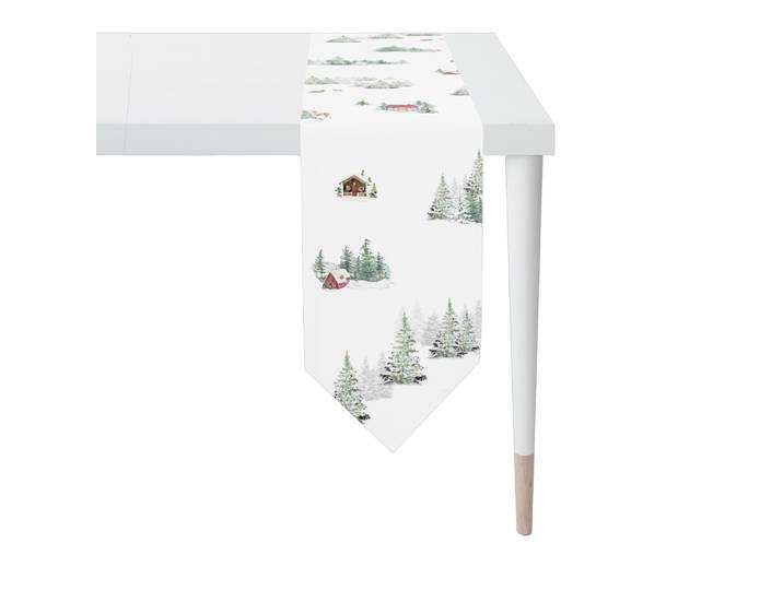 Tischband APELT 8105 , weiss (weiß, grün), B:25cm L:175cm, Baumwollmischung, Tischdecken, Tischband, Ecken spriz zulaufend