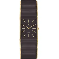 Jacques Lemans 1-2214G Damen-Armbanduhr Keramik Dublin Goldfarben/Dunkelbraun