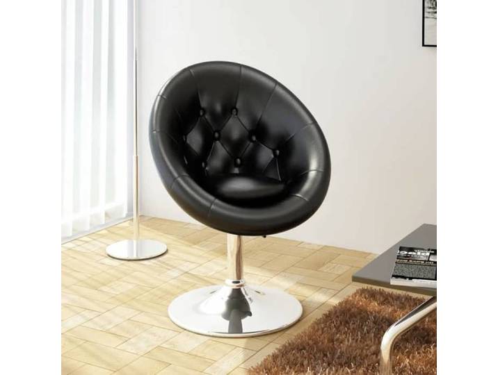 Fauteuil Rétro Capitonné Noir Acier Finition Chrome Poli Chaise de Club 240449