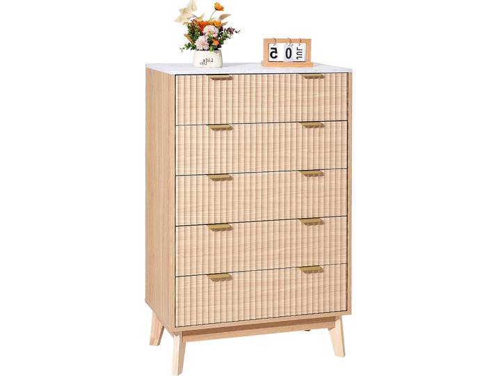 Commode VEVOR\, Commode en bois avec rails et anti-basculement\, Commode moderne minimaliste vintage pour salon chambre couloir (bois clair)