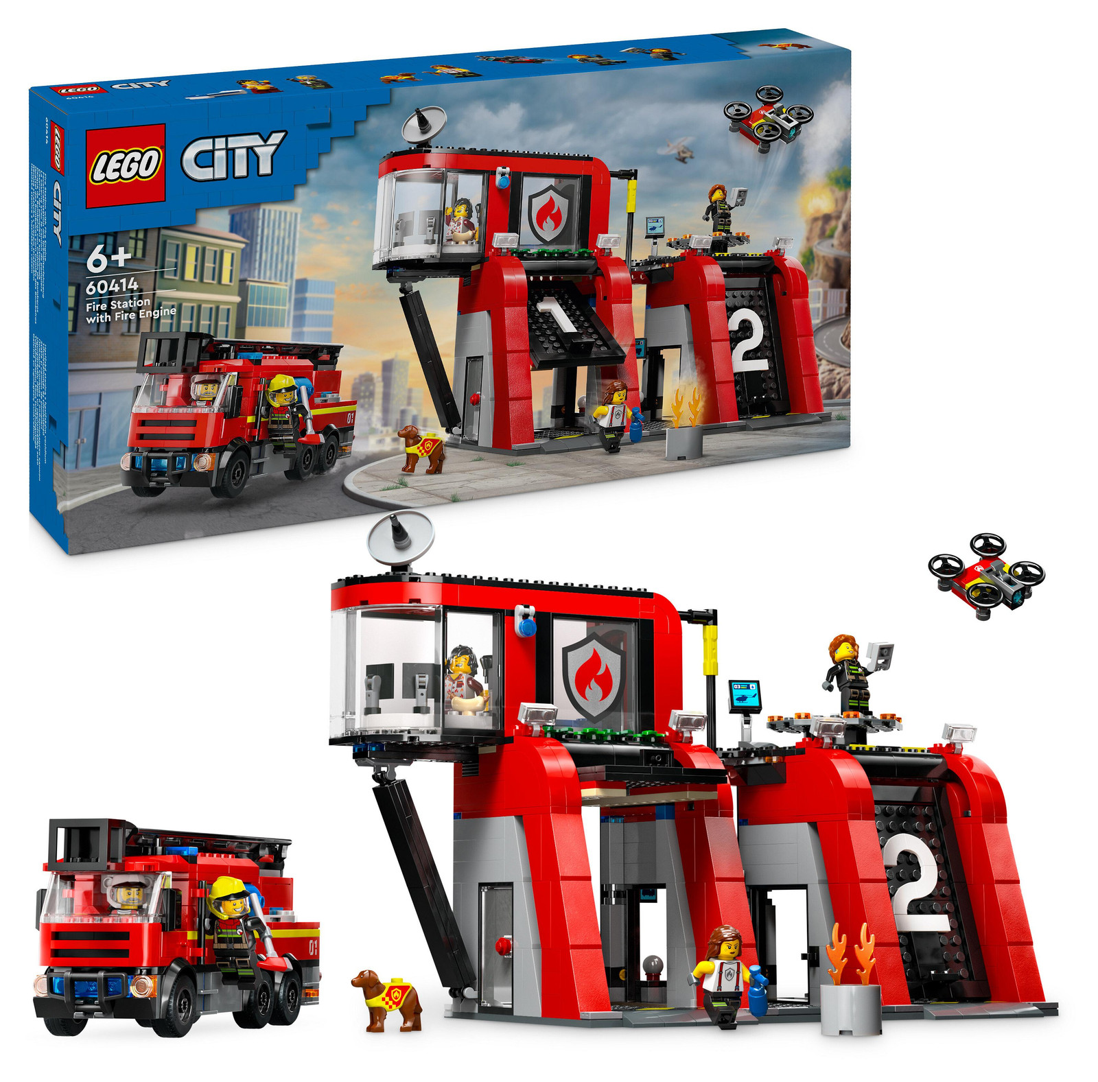 LEGO City 60414 Brandweerkazerne en brandweerwagen