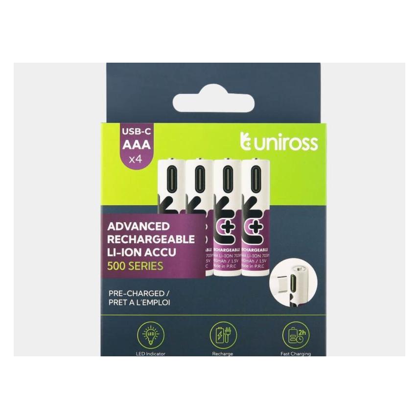 Uniross Batteri Lithium AAA med USB-C stik, 1.5V (4 Stk., AAA, 400 mAh) (U322064)