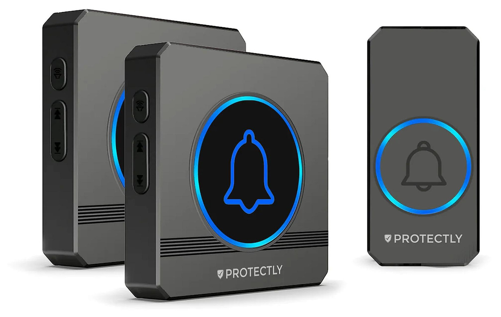 Protectly Funktuurset met 2 ontvangers – Draadloze deurbel met 450 meter bereik, 60 melodieën, LED-display en IP55-bescherming