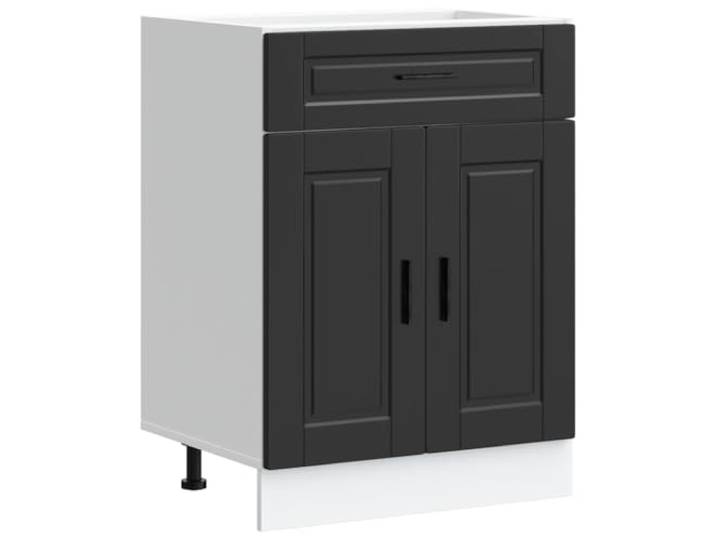 fsahslih Küchenunterschrank Porto Schwarz Holzwerkstoff 60x46x81,5 cm Praktischer Küchenschrank mit Schublade und Tür für Besteck, Geschirr und Vorräte in Küche oder Speisekammer.