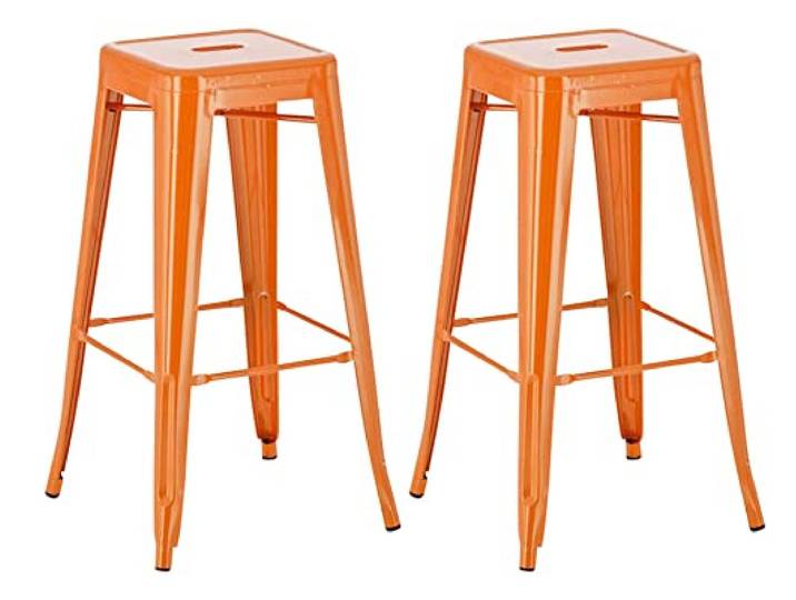 TPFLiving Barhocker Joy 2er Set mit angenehmer Fußstütze - Gestell Metall Orange - Sitzfläche: Metall Orange