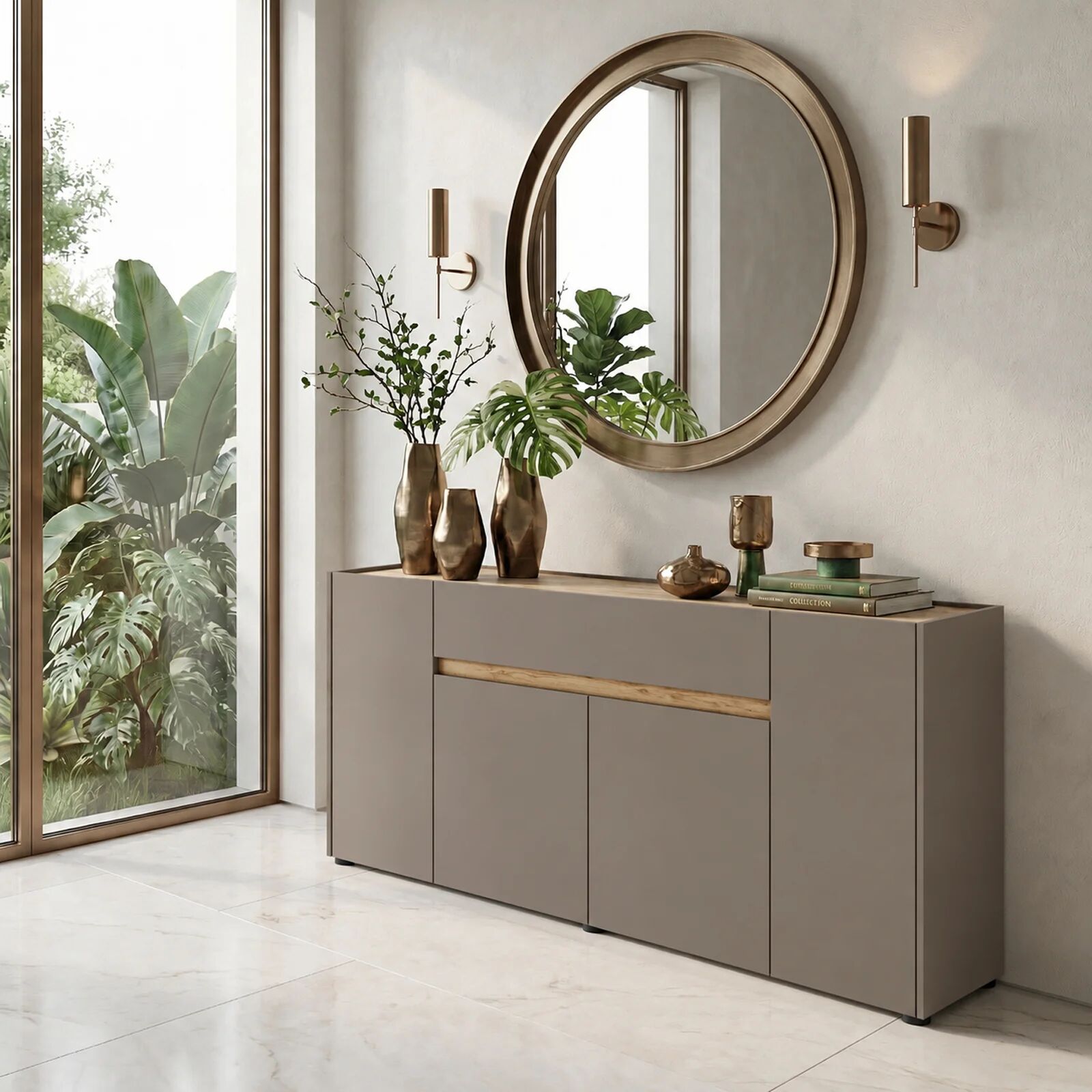 garneroarredamenti Madia 170x85h cm moderna design grafite rovere Gib
