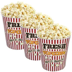 3er-Set Vintage Kino-Popcorn Becher (18 cm): Spülmaschinenfest & robust. Retro Popcorn-Eimer für authentisches Kino-Feeling zu Hause