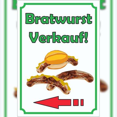 HB-Druck Bratwurst Werbeaufkleber Aufkleber Hochkant mit Pfeil links A7 (74x105mm)