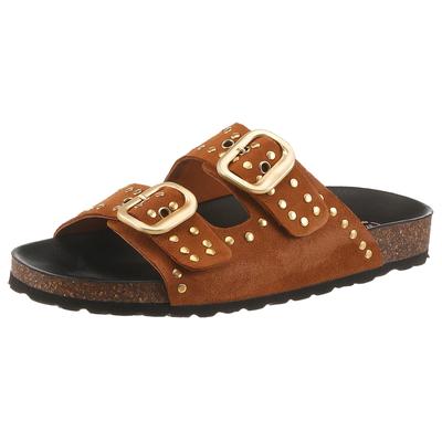 Pantolette VERBENAS, Damen, Gr. 40, Synthetik, braun (mokka), Veloursleder, unifarben, Schuhe Pantolette, Sommerschuh, Hausschuh, Strandschuh mit Nietenverzierung