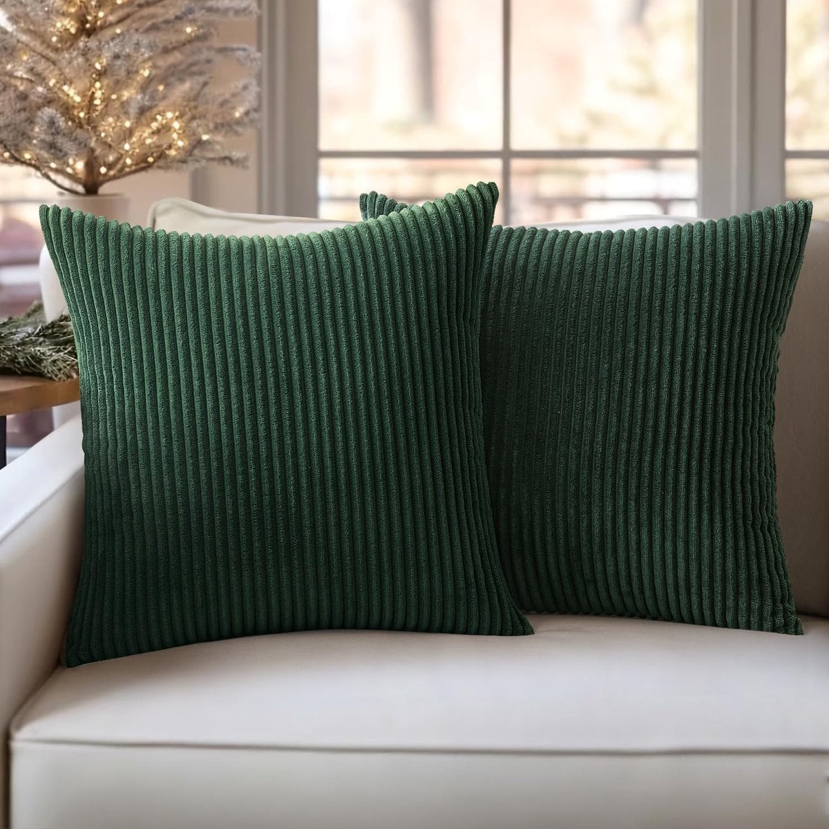 Ibenzoa Set van twee luxe corduroy kussenslopen in donkergroen