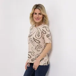 DENIM & CO. Shirt, 1/2-Arm Rundhalsausschnitt Allover-Druck figurumspielend