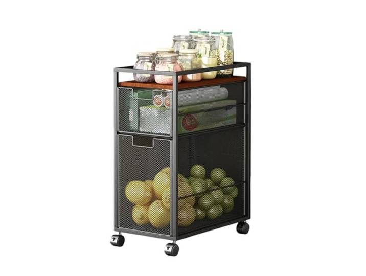 Kx9Lb8d Rollwagen Rollbarer Küchenwagen, bewegliches Gewürz- und Obst- Gemüseregal, Organizer for Zuhause(Schwarz)