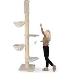 HAPPYPET Kratzbaum Grosse Katzen Stabil XXL Deckenhoch, 250 bis 275 cm   Creme Basic